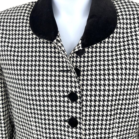 VINTAGE MORGAN MILLER HOUNDSTOOTH BLAZER JACKET W/ VELVET COLLAR/CUFFS - Picture 2 of 6